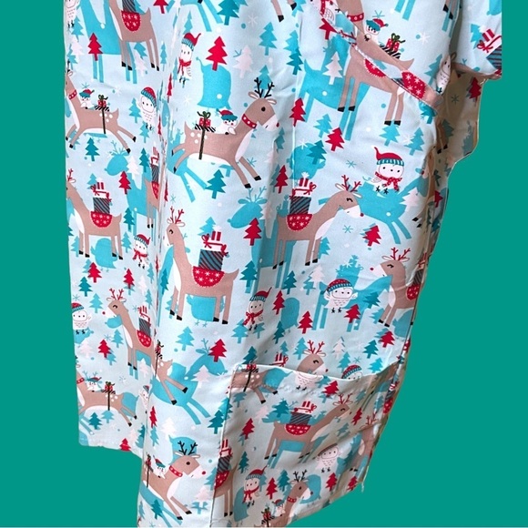 Reindeer Christmas Women’s Scrub Top - Picture 4 of 7